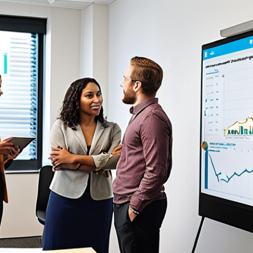 Home 11 **Image Prompt 1:** A diverse team collaborating effectively in a modern office setting. Emphasize clear communication, active listening, and a sense of shared purpose. Include visual elements representing digital communication tools and a progress chart showing goals being met.