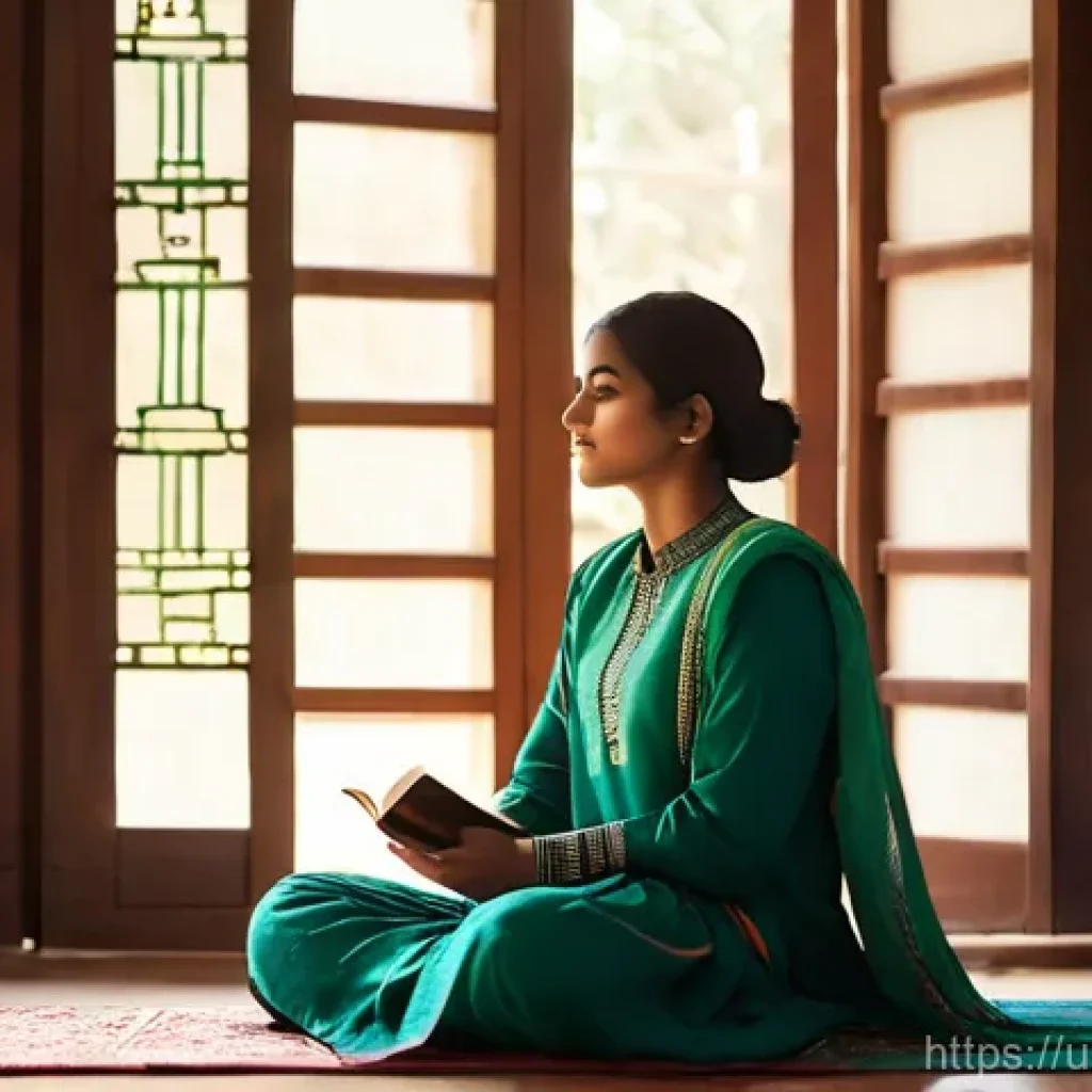 심리적 고통을 극복하기 위한 내면의 지혜 - A Serene Morning of Reflection**
A young South Asian woman, dressed in a modest yet comfortable shal...
