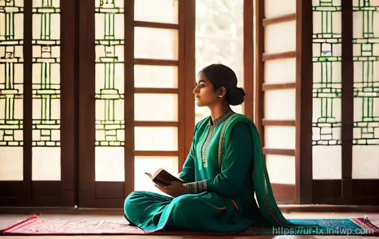심리적 고통을 극복하기 위한 내면의 지혜 - A Serene Morning of Reflection**
A young South Asian woman, dressed in a modest yet comfortable shal...