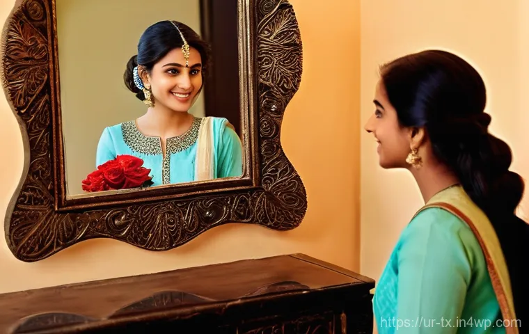 내면의 지혜와 자아 수용의 관계 - **Prompt: Serene Self-Reflection in Nature**
    A modestly dressed, adult woman, of South Asian des...