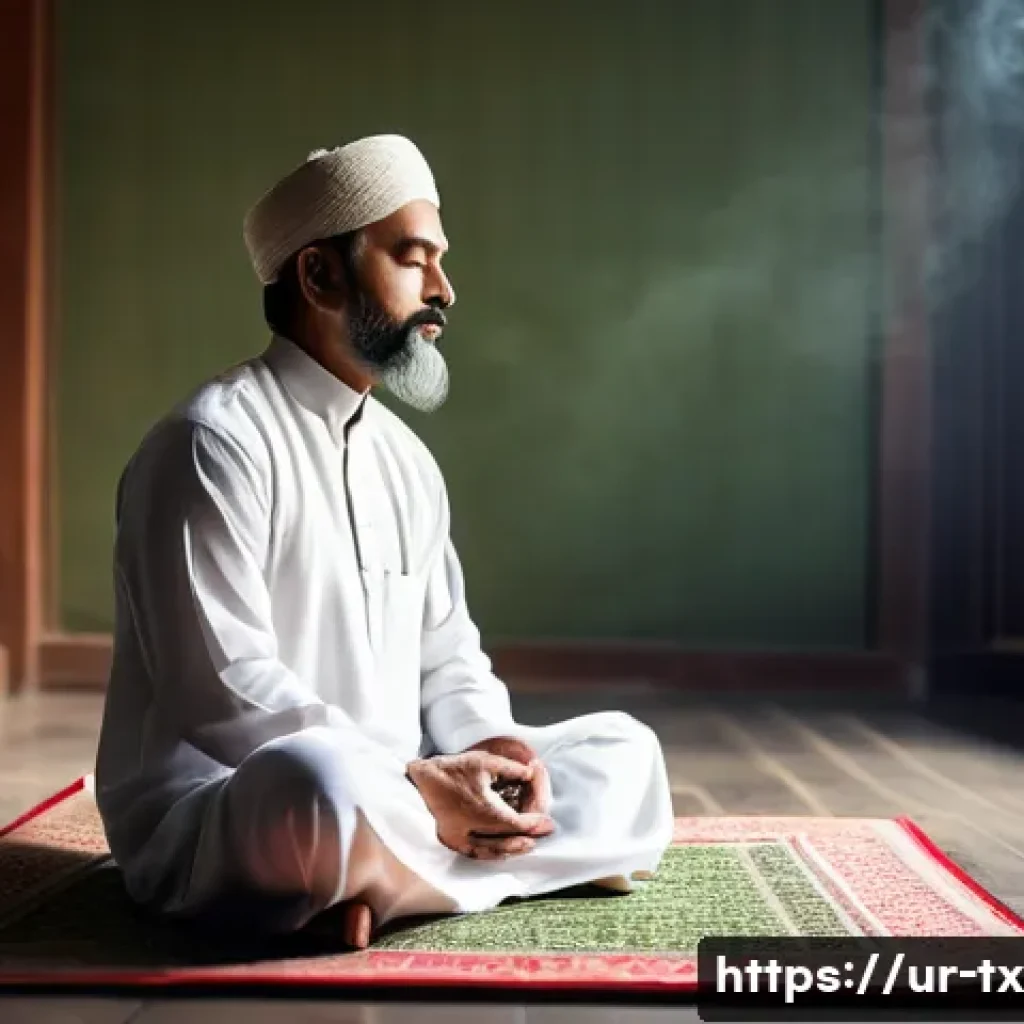 내면의 지혜를 통한 인생 계획 세우기 - A serene scene depicting a thoughtful middle-aged South Asian man sitting cross-legged on a traditio...