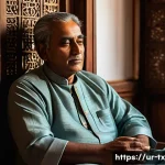 Home 19 내면의 지혜에서 얻는 삶의 통찰 - A serene middle-aged South Asian man sitting quietly in a traditional Urdu-style living room, wearin...