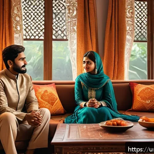 Home 30 내면의 지혜를 통한 인간관계의 개선 - A warm, intimate family scene set in a cozy living room decorated with traditional South Asian eleme...