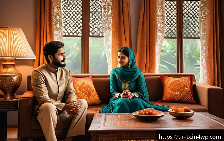 내면의 지혜를 통한 인간관계의 개선 - A warm, intimate family scene set in a cozy living room decorated with traditional South Asian eleme...