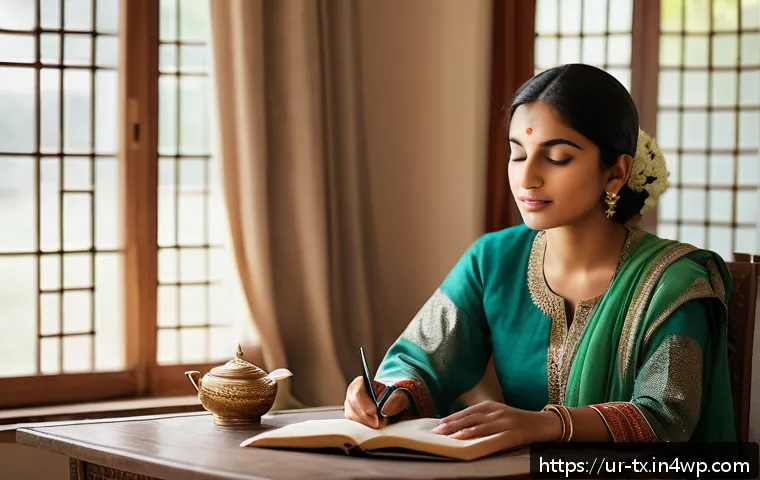 내면의 지혜를 통한 긍정적인 변화 만들기 - A serene scene of a young South Asian woman sitting peacefully in a quiet room adorned with traditio...
